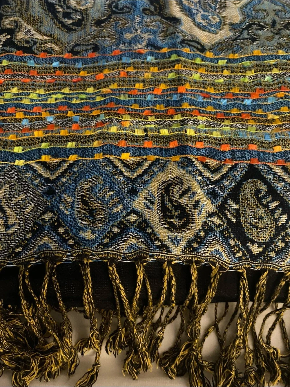 The Paper Store NWT Bohemian Paisley Pashmina Shawl Wrap Multi Color Black
